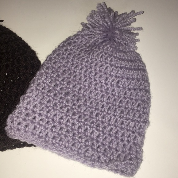 Two Handmade Women Winter Cap w/ Puff Top - Picture 2 of 5